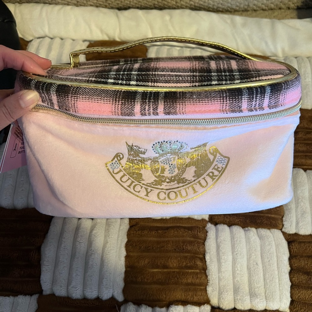 Juicy Couture Pink and Black Plaid Cosmetic Case NWTS!